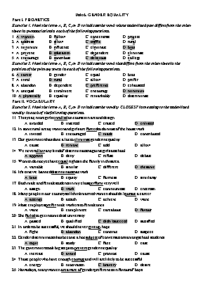 Bài tập Tiếng Anh Lớp 10 - Unit 6 Gender equality (Có đáp án)